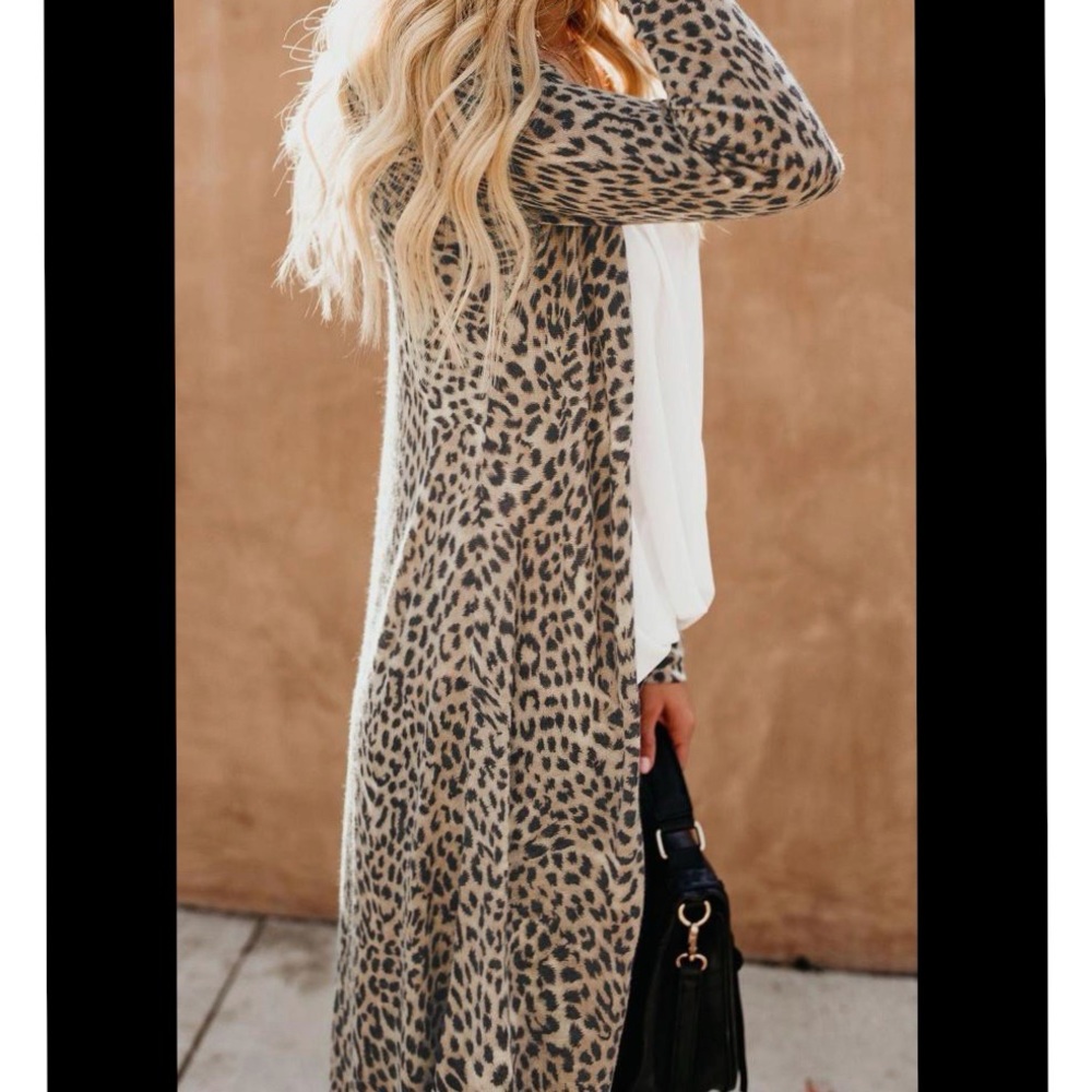 Leopard Print Open-Front Cardigan - Taupe - Picture 4 of 4